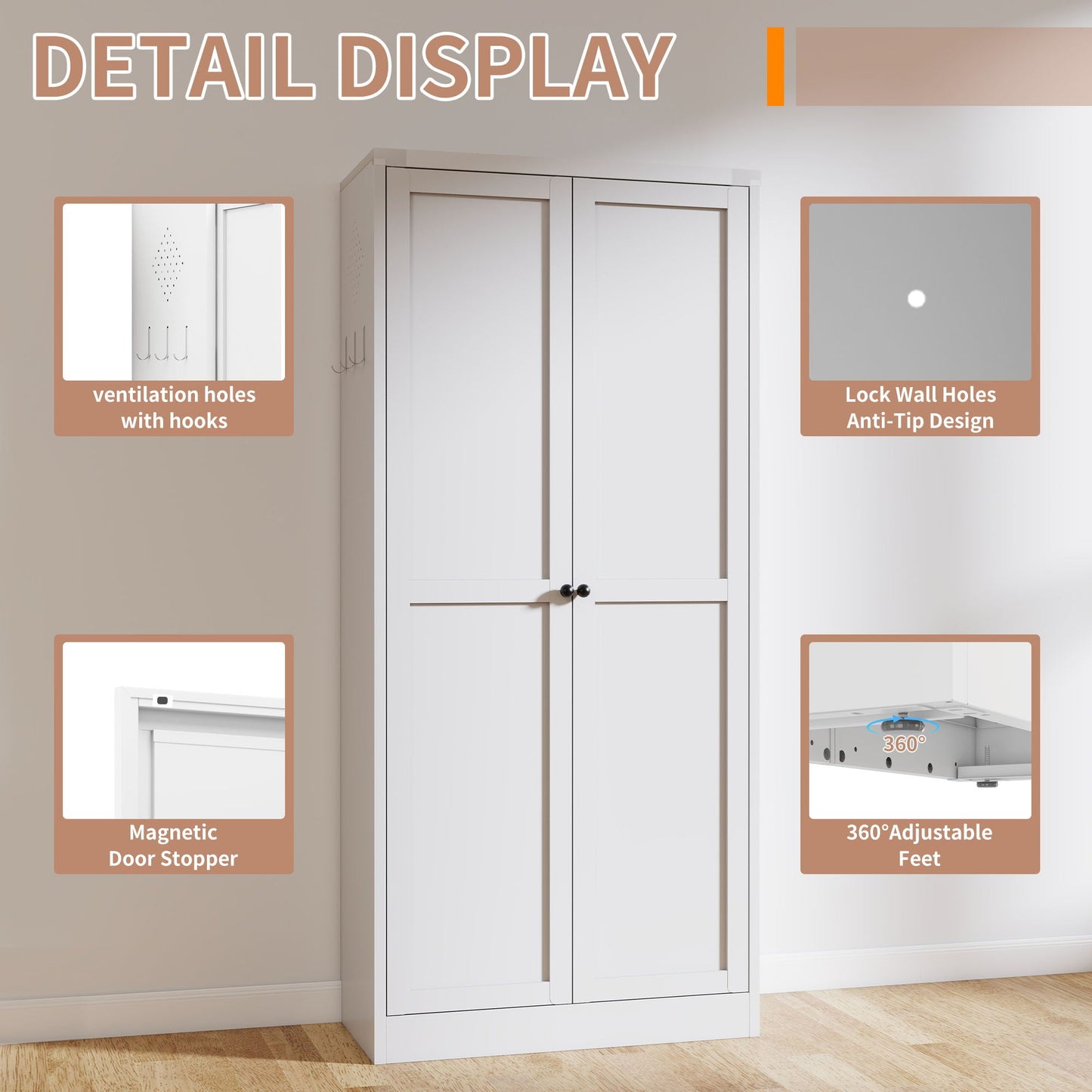 White Metal Pantry Cabinet With Steel Shelves
