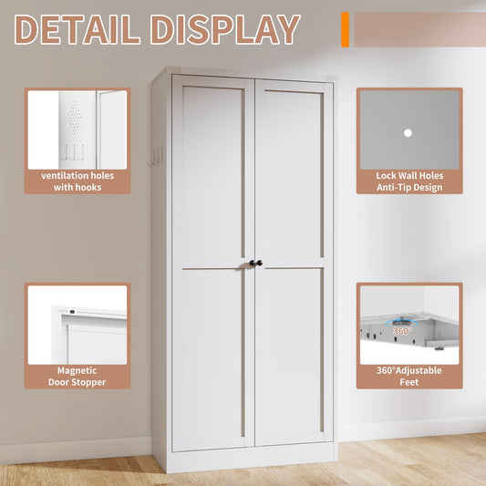 Metal kitchen pantry cabinet by HouseOfZazla white with adjustable storage and 4 shelves on Tampa Home & Garden Store