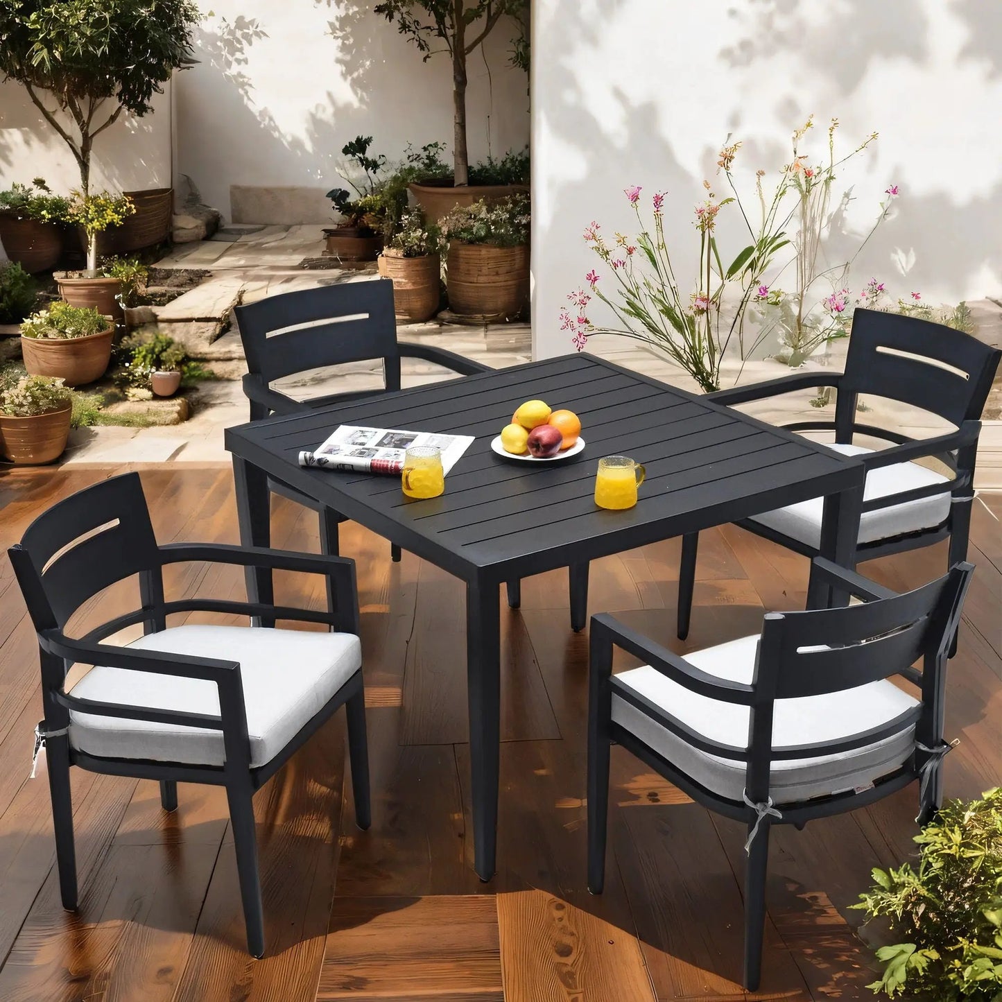 Outdoor Modern Dining Set with Cushioned Chairs