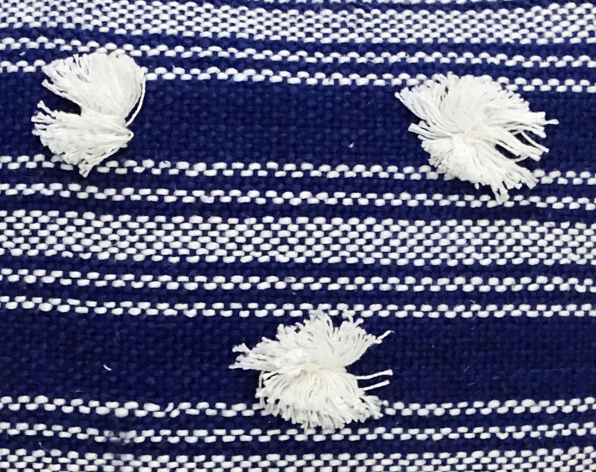 Throw Pillow navy blue 20x20 with white tassel pom pom fringe by Vibhsa on Tampa Home & Garden Store