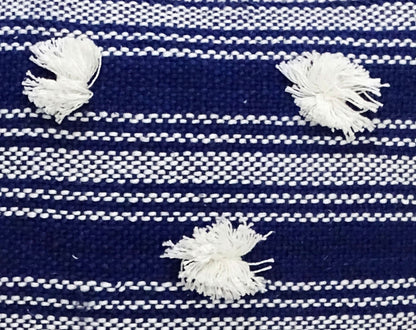 Throw Pillow navy blue 20x20 with white tassel pom pom fringe by Vibhsa on Tampa Home & Garden Store