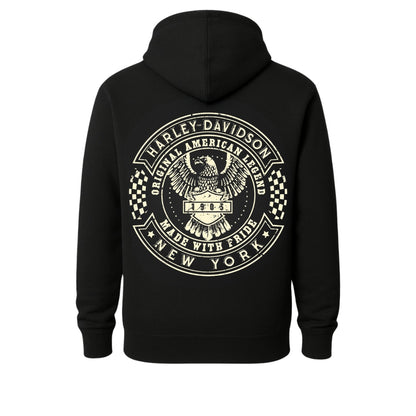 Motorcycle Rider Hoodie by BikerZoneZ in black with Harley-Davidson eagle emblem on Tampa Home & Garden Store