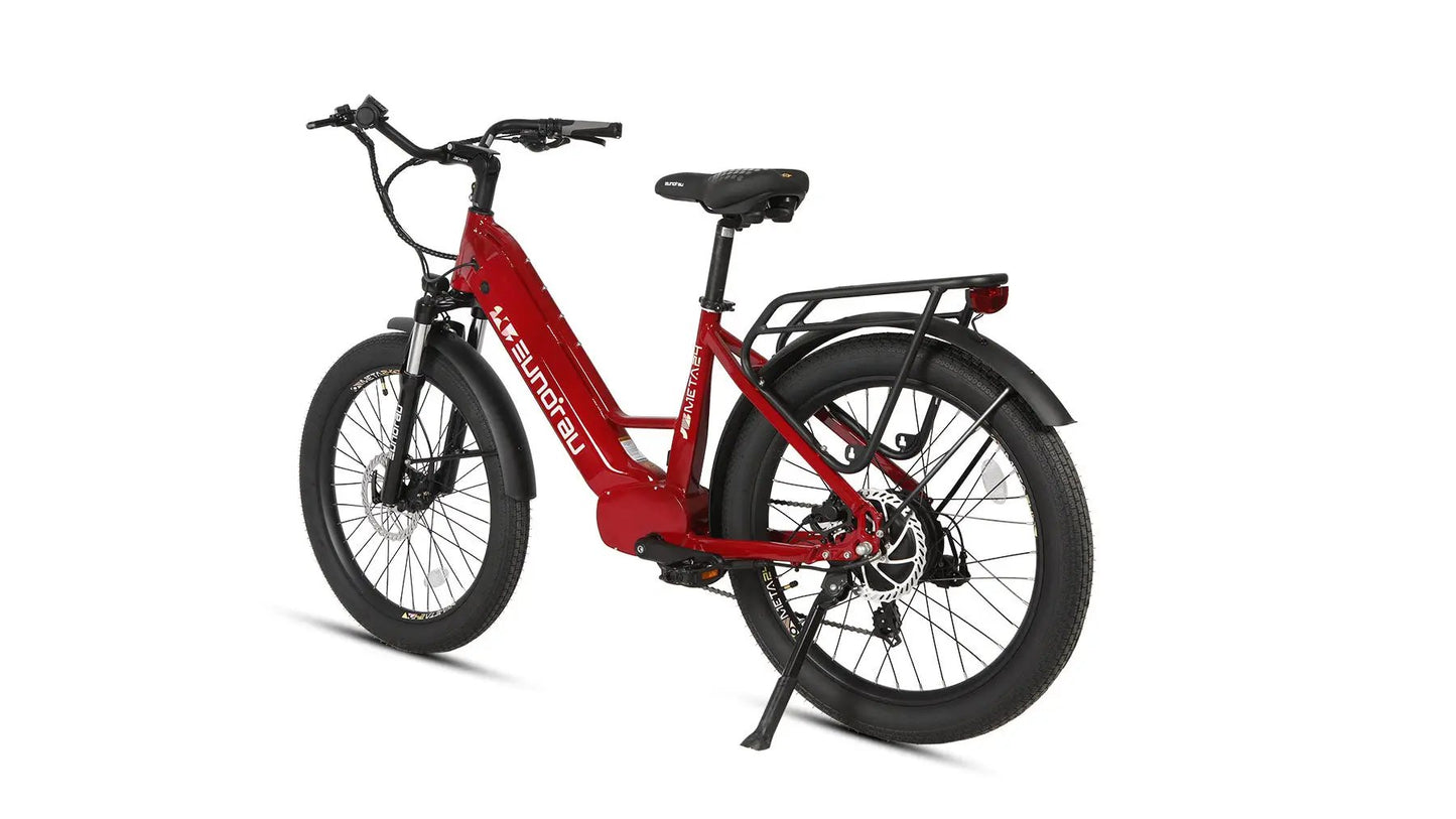 META26 1.0 electric bicycle red frame with rear rack and 26in wheels by EUNORAU E-BIKE US on Tampa Home & Garden Store