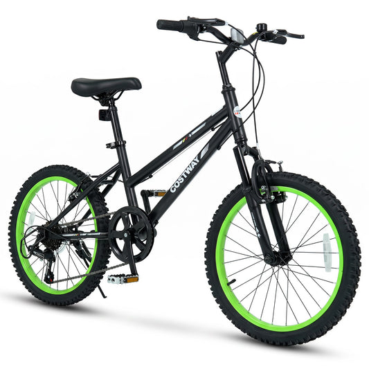 GemGear 20 Inch Kids Mountain Bike with Adjustable Seat, black frame neon green rims on Tampa Home & Garden Store