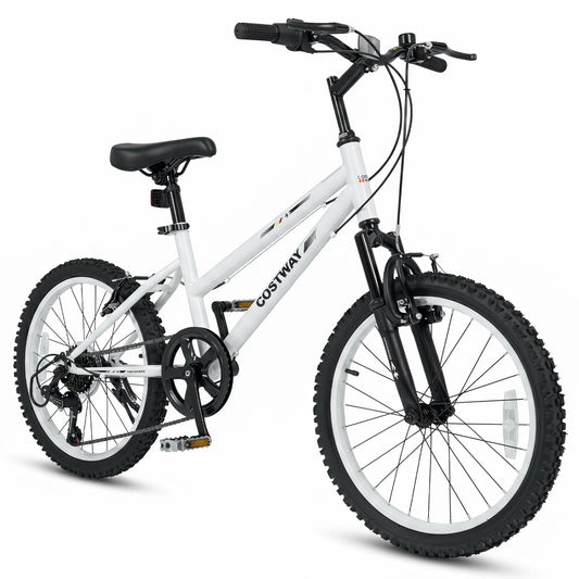 GemGear 20 Inch Kids Mountain Bike with Adjustable Seat white frame and front suspension on Tampa Home & Garden Store