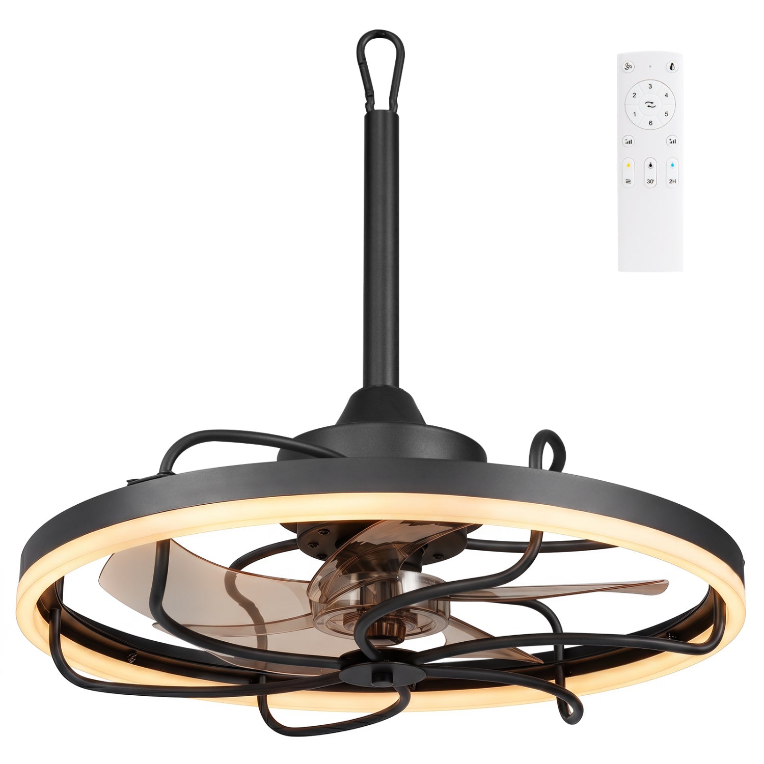 Ceiling fan 20-inch DirectDeals with dimmable LED ring light, black finish, remote control on Tampa Home & Garden Store