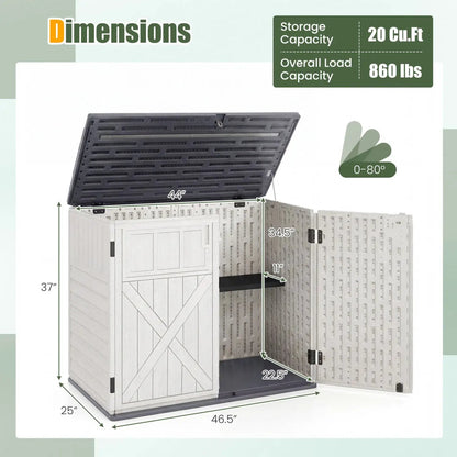 20 Cu.Ft Horizontal Resin Storage Shed with Adjustable Shelf