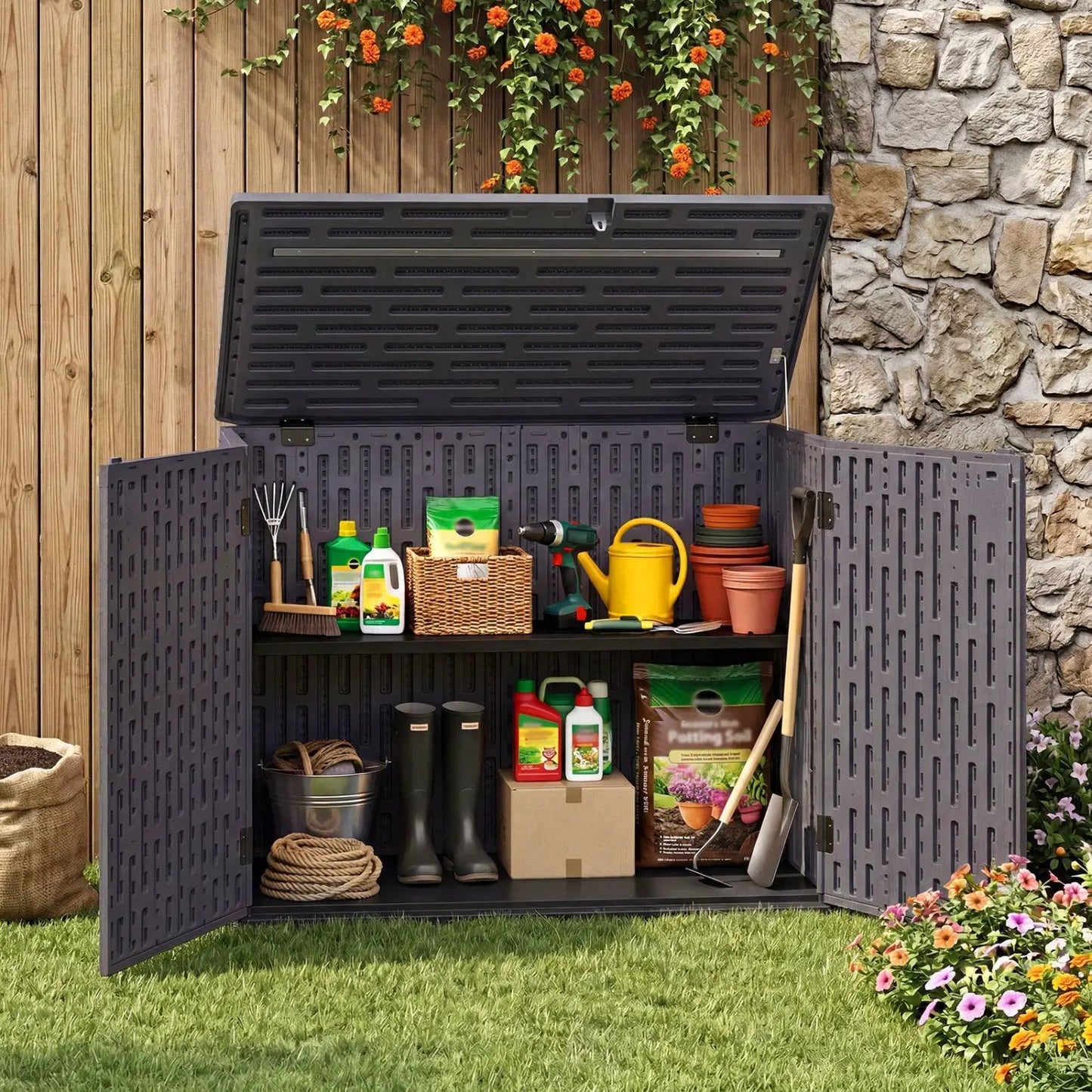 20 Cu Ft Horizontal Resin Storage Shed With Shelf