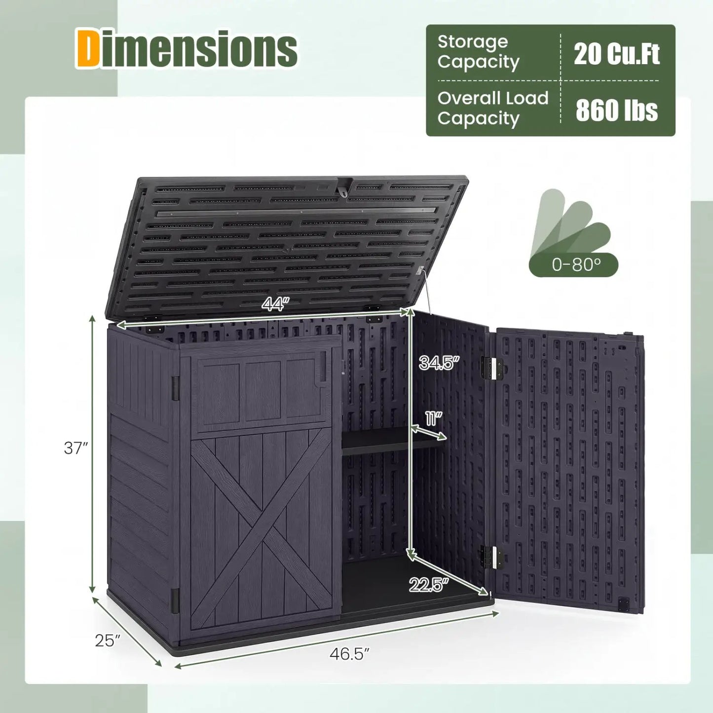 20 Cu Ft Horizontal Resin Storage Shed With Shelf