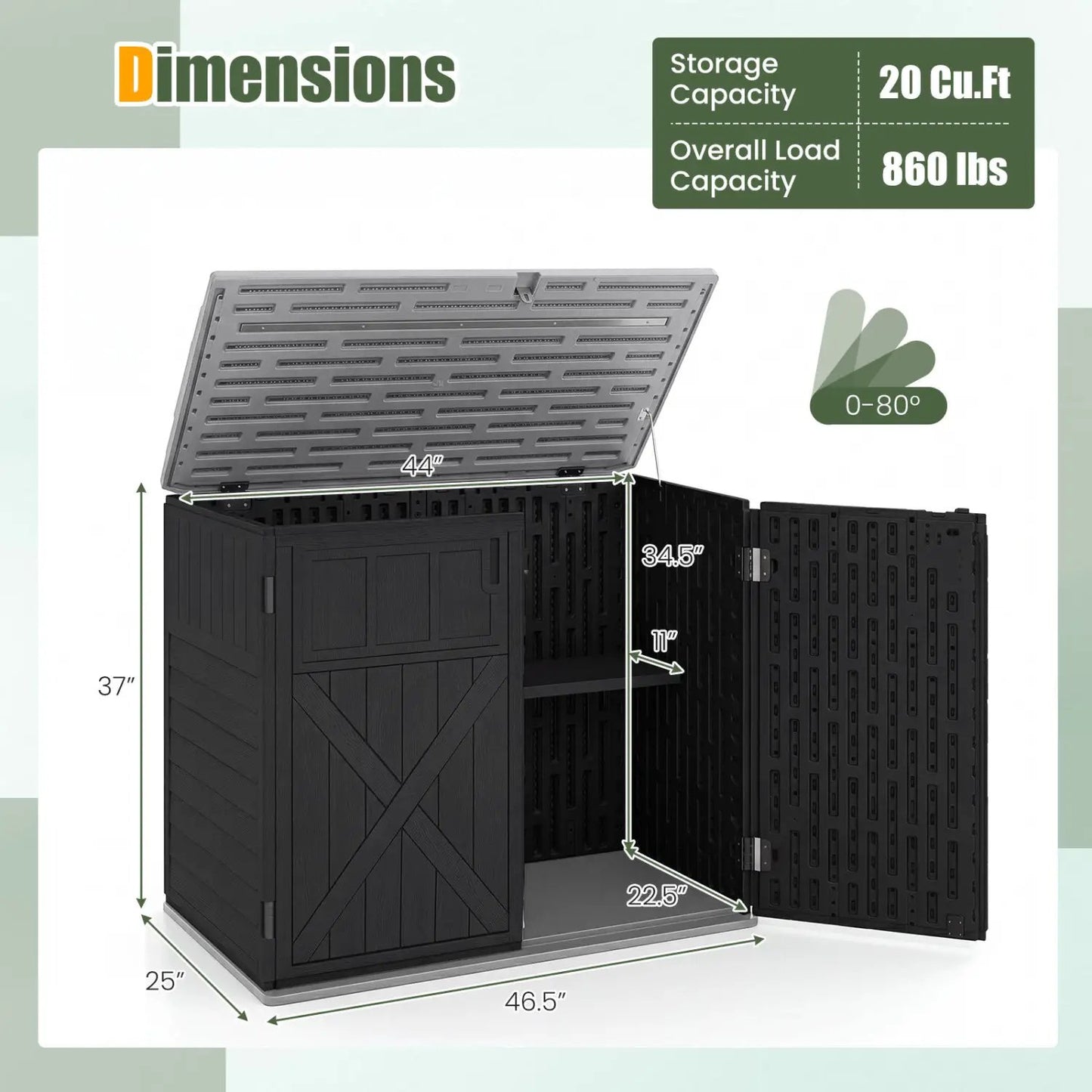 20 Cu Ft Horizontal Resin Storage Shed With Shelf