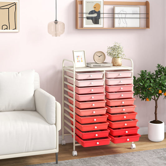 20 Drawers Rolling Storage Cart Studio Organizer-Gradient Pink - Tampa Home & Garden Store