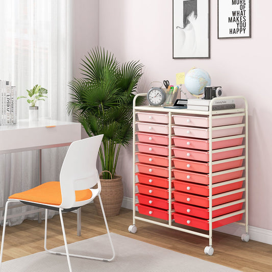 20 Drawers Rolling Storage Cart Studio Organizer-Gradient Pink - Tampa Home & Garden Store