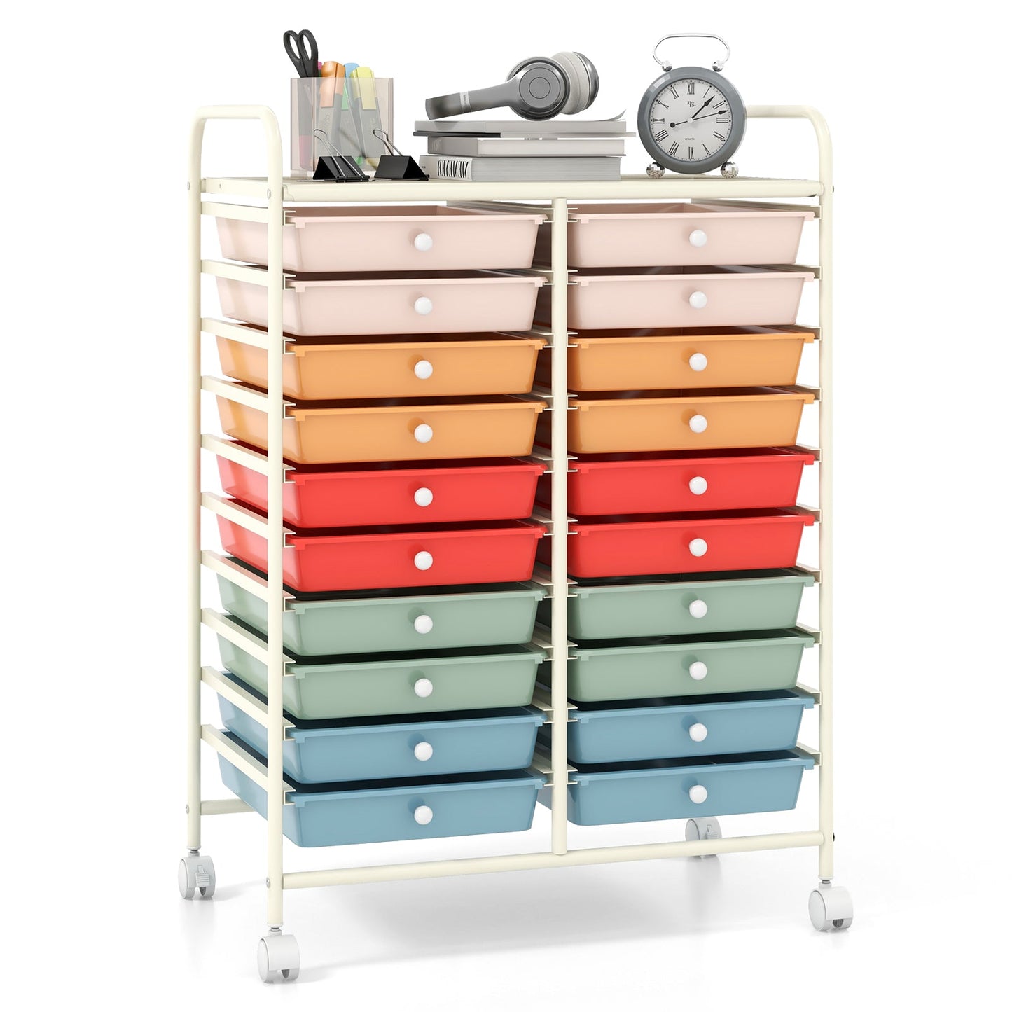 Carrito de almacenamiento con ruedas de 20 cajones para estudio - multicolor profundo