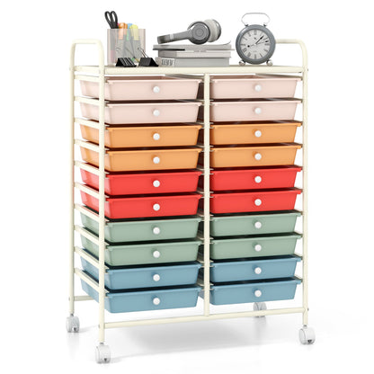 Carrito de almacenamiento con ruedas de 20 cajones para estudio - multicolor profundo
