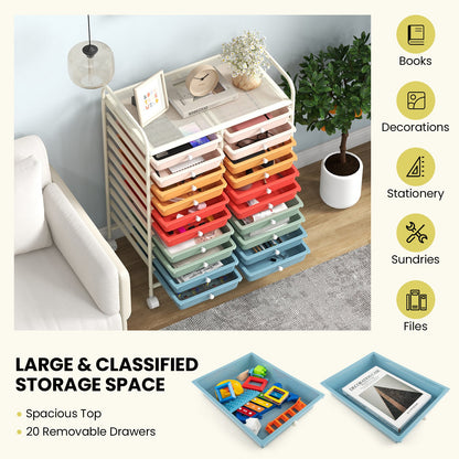 Carrito de almacenamiento con ruedas de 20 cajones para estudio - multicolor profundo