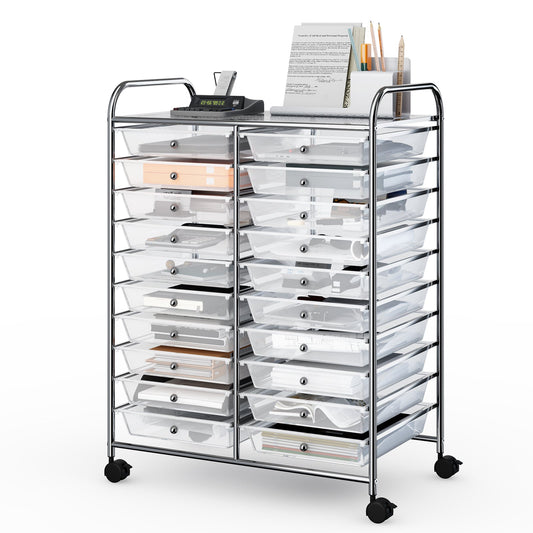 20 Drawers Storage Rolling Cart Studio Organizer-Transparent - Tampa Home & Garden Store