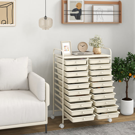 20 Drawers Rolling Storage Cart Studio Organizer-Beige - Tampa Home & Garden Store