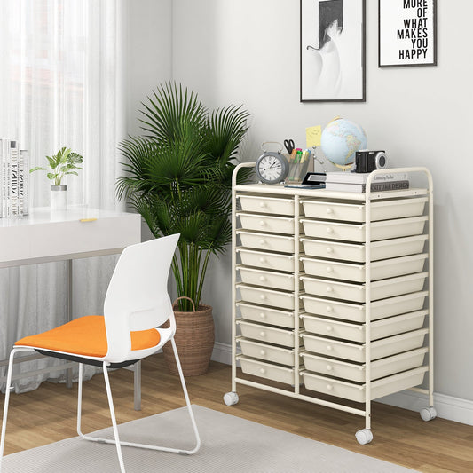 20 Drawers Rolling Storage Cart Studio Organizer-Beige - Tampa Home & Garden Store