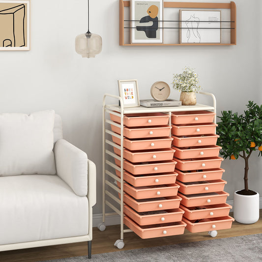 20 Drawers Rolling Storage Cart Studio Organizer-Peach - Tampa Home & Garden Store