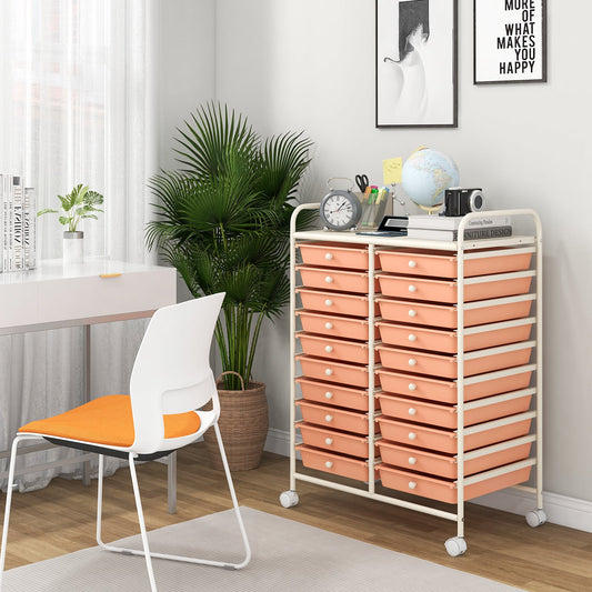 20 Drawers Rolling Storage Cart Studio Organizer-Peach - Tampa Home & Garden Store