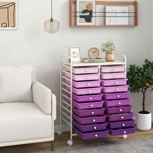 20 Drawers Rolling Storage Cart Studio Organizer-Purple - Tampa Home & Garden Store