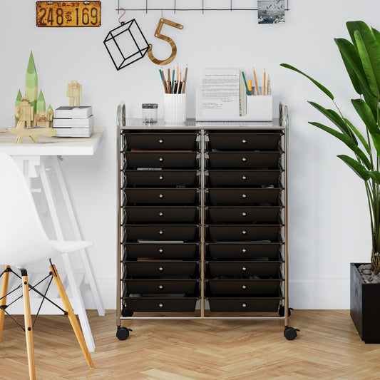 20 Drawers Storage Rolling Cart Studio Organizer-Black - Tampa Home & Garden Store
