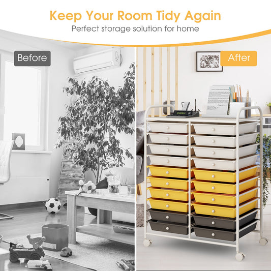 20 Drawers Storage Rolling Cart Studio Organizer-Yellow - Tampa Home & Garden Store