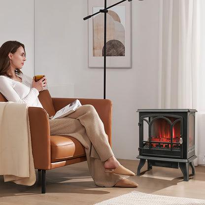 Calefactor eléctrico tipo estufa de 1400 W con efecto llama de 3 niveles y vista de 3 lados - Negro