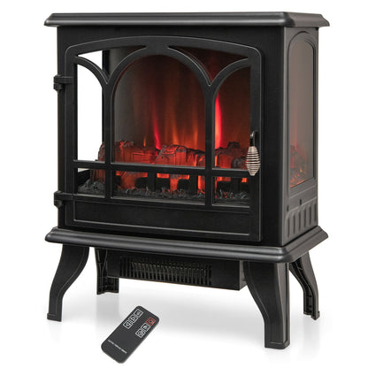 Calefactor eléctrico tipo estufa de 1400 W con efecto llama de 3 niveles y vista de 3 lados - Negro