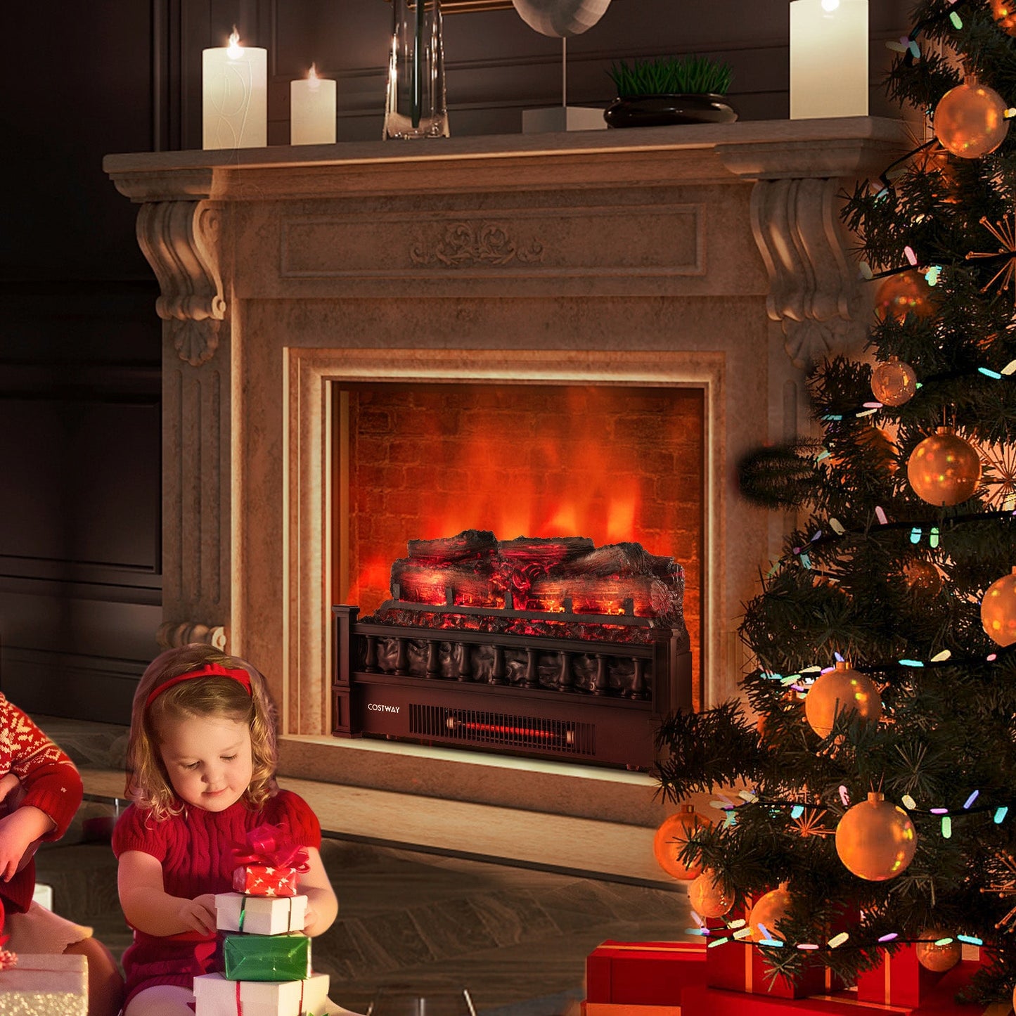 20 inch electric fireplace heater with pinewood ember bed in black for indoor use on Tampa Home & Garden Store