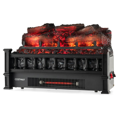 20-Inch electric fireplace heater in black with a realistic pinewood ember bed indoor fireplace Costway on Tampa Home & Garden Store