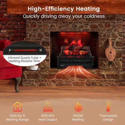 20 Inch Electric Fireplace Heater with Realistic Pinewood Ember Bed in Black by DirectDeals on Tampa Home & Garden Store