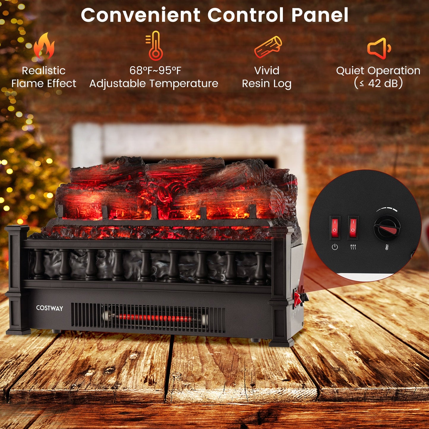 20-Inch Black Electric Fireplace Heater with Realistic Pinewood Ember Bed by DirectDeals on Tampa Home & Garden Store
