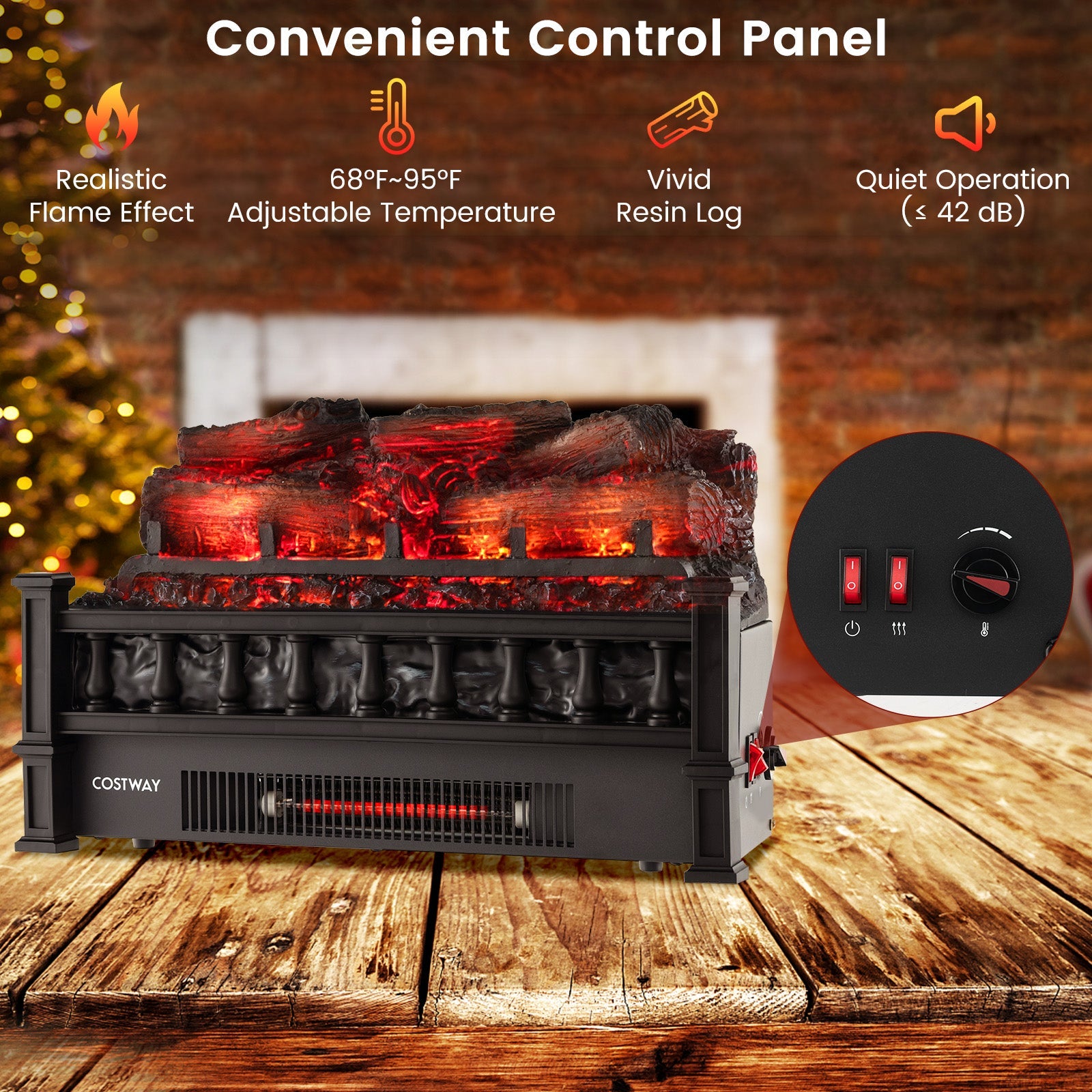 20-Inch Black Electric Fireplace Heater with Realistic Pinewood Ember Bed by DirectDeals on Tampa Home & Garden Store