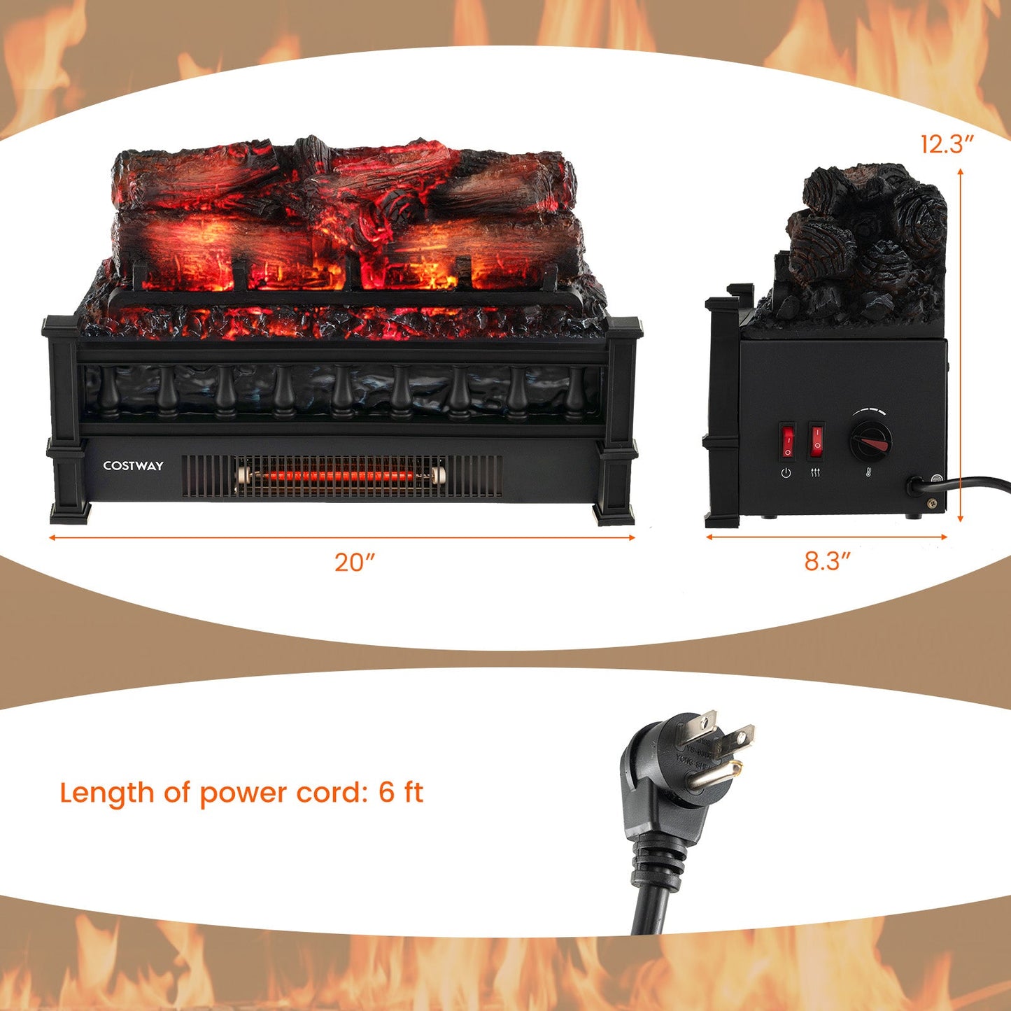 DirectDeals 20 inch electric fireplace heater with pinewood ember bed black indoor fireplace on Tampa Home & Garden Store