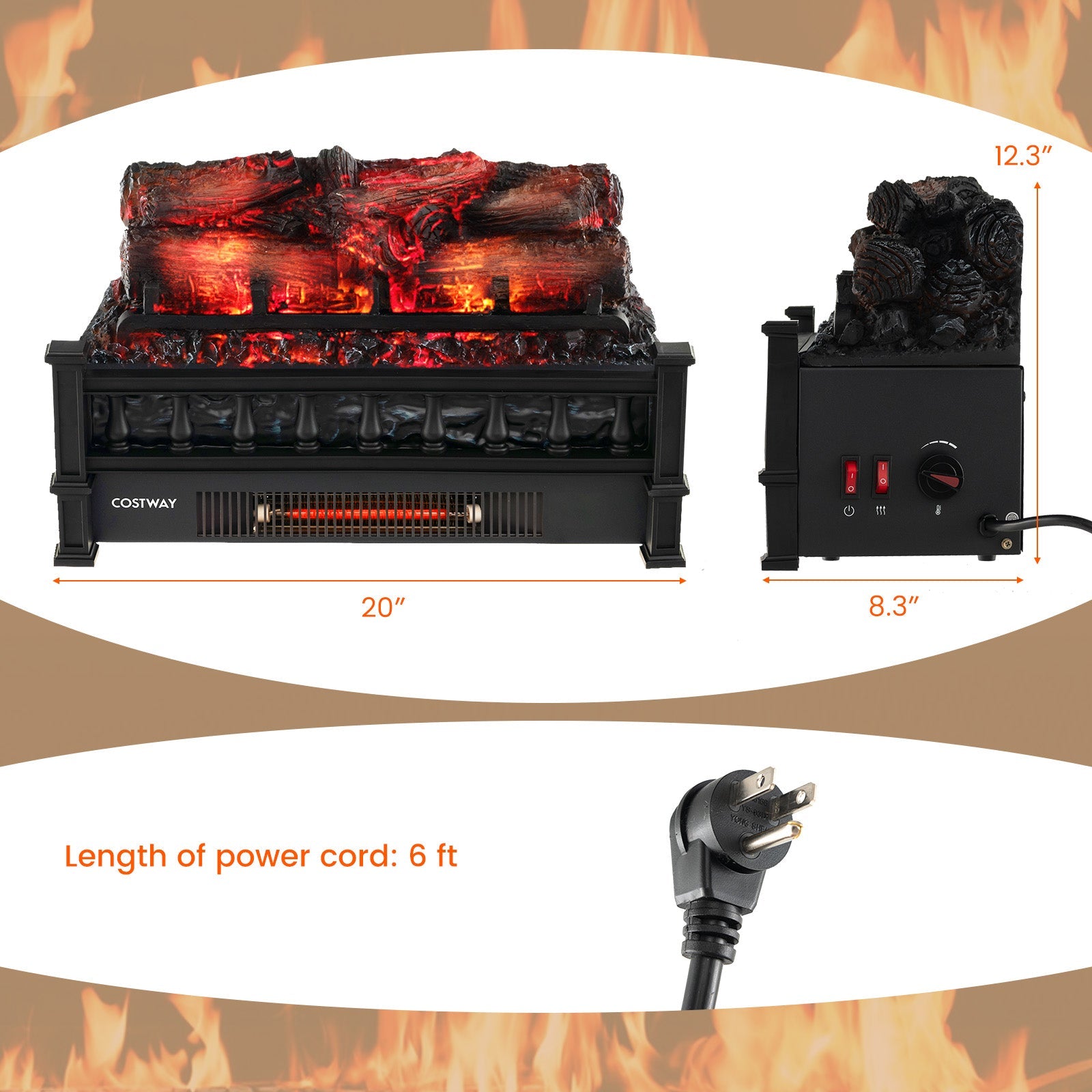 DirectDeals 20 inch electric fireplace heater with pinewood ember bed black indoor fireplace on Tampa Home & Garden Store