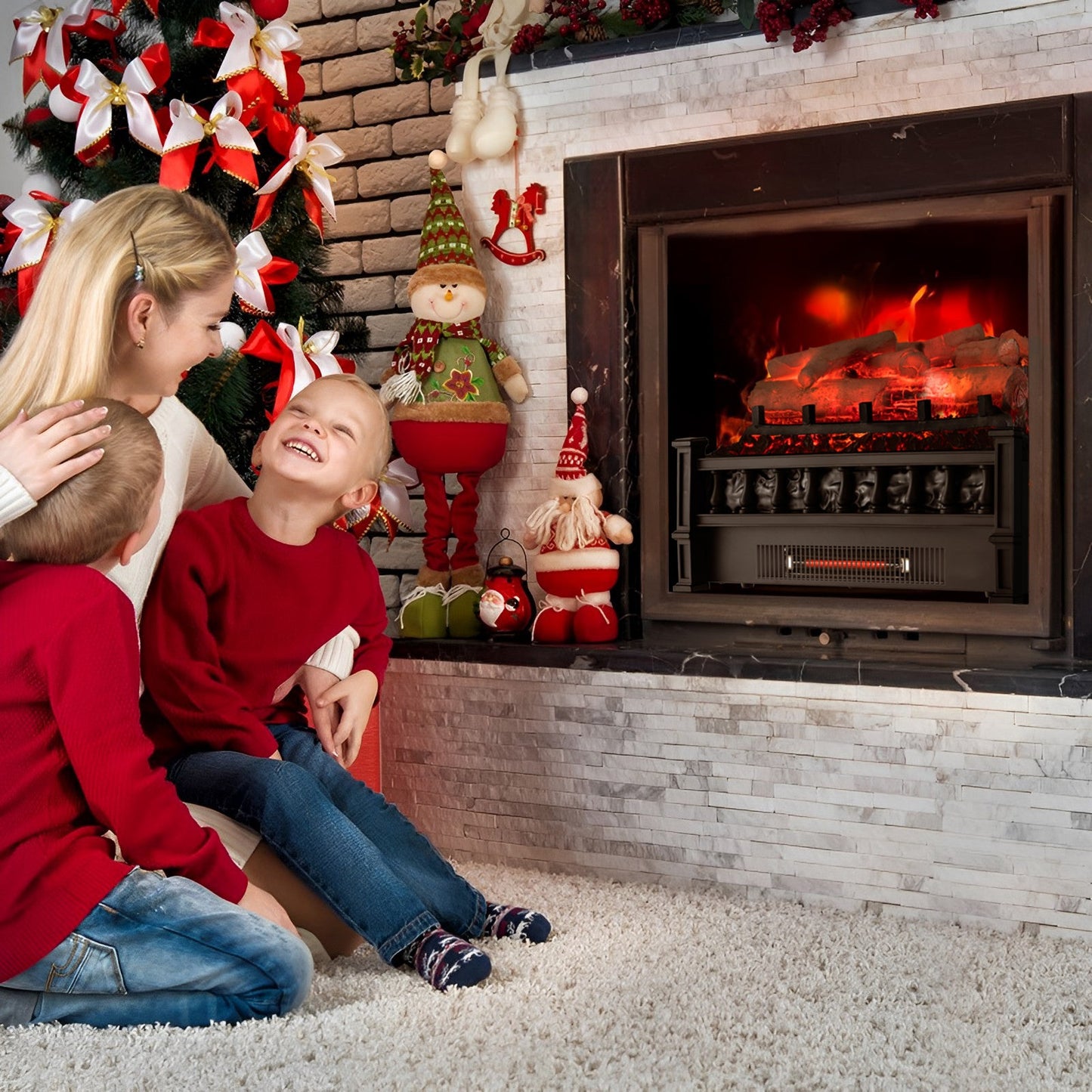 20 Inch Electric Fireplace Heater with Birchwood Ember Bed in Black by DirectDeals on Tampa Home & Garden Store