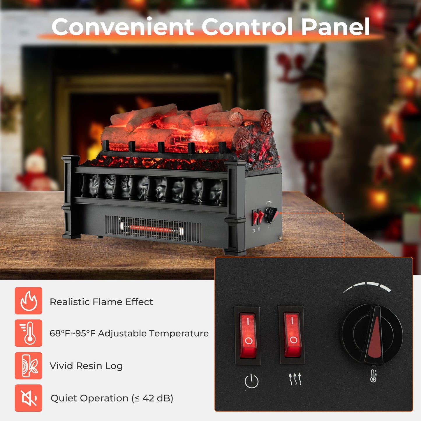 20 Inch Electric Fireplace Heater in black with birchwood ember bed by DirectDeals indoor fireplace on Tampa Home & Garden Store