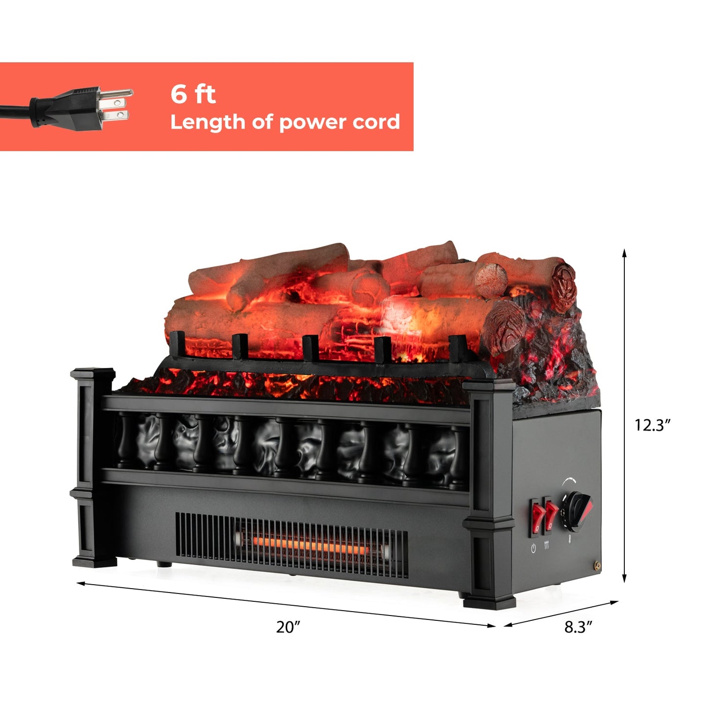 20-inch DirectDeals electric fireplace heater, black with birchwood ember bed and 6-ft cord on Tampa Home & Garden Store