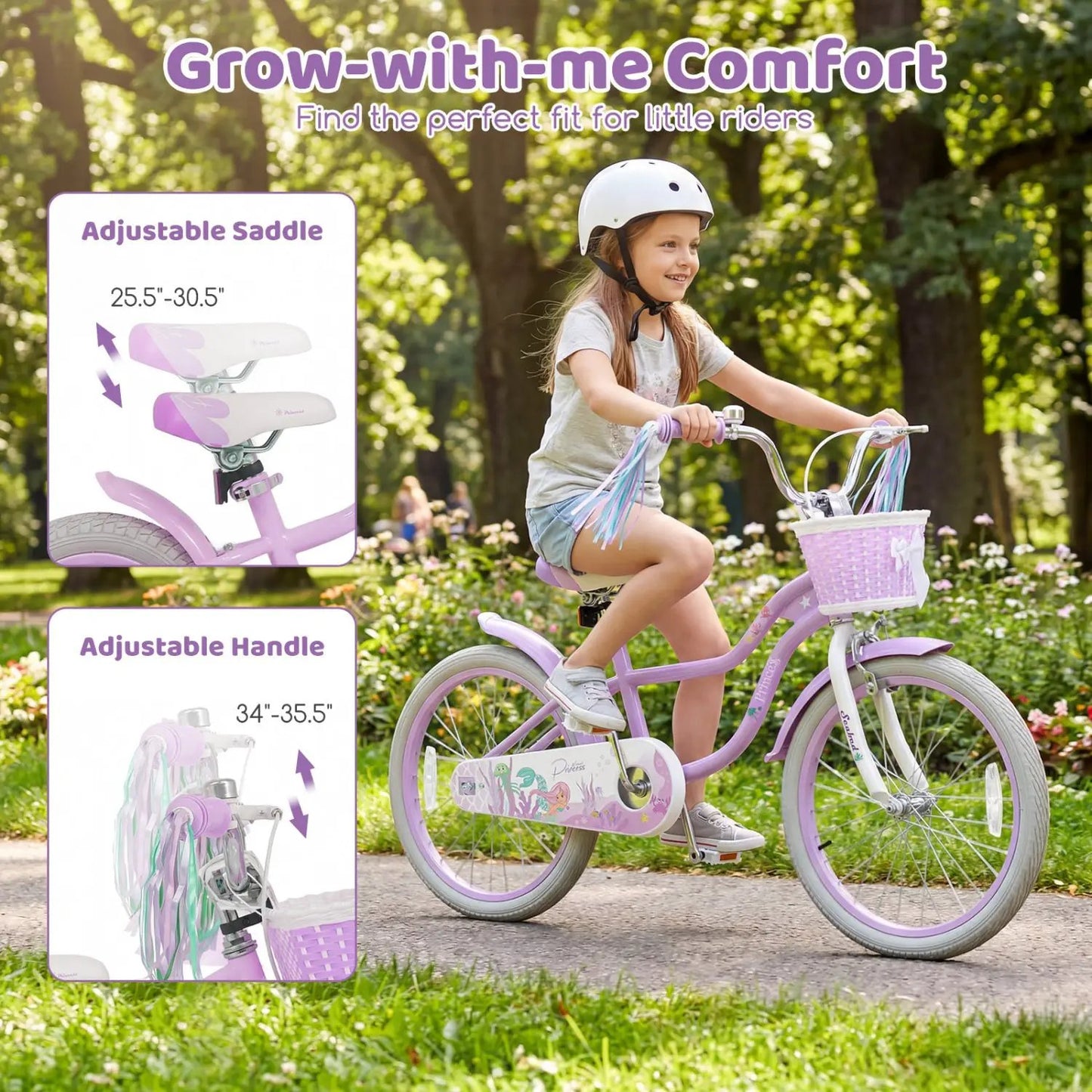 Kids Bike 12-20 Inch With Training Wheels Purple