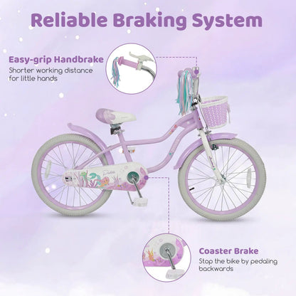 Kids Bike 12-20 Inch With Training Wheels Purple