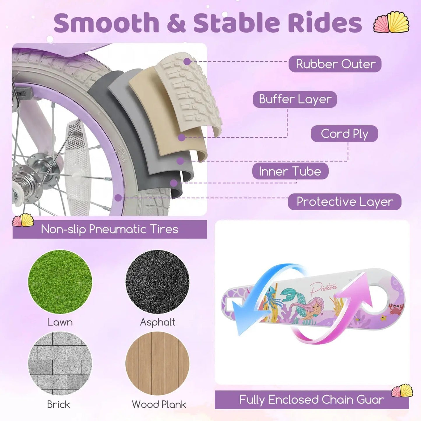 Kids Bike 12-20 Inch With Training Wheels Purple