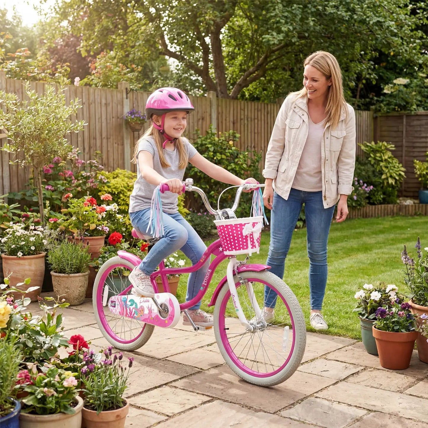 Kids Bike 18 Inch With Training Wheels Rose Red