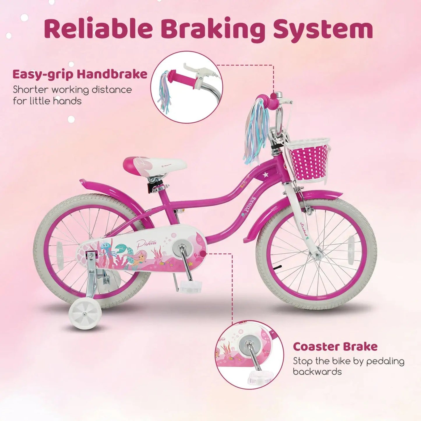 Kids Bike 18 Inch With Training Wheels Rose Red