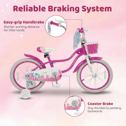 Kids Bike 18 Inch With Training Wheels Rose Red