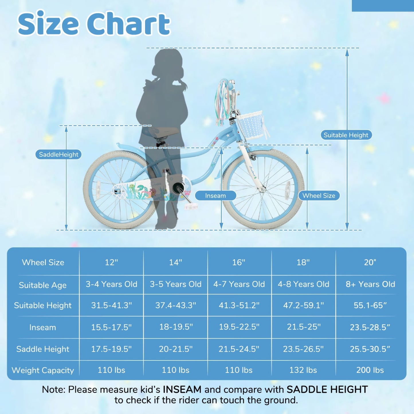 Kids Mermaid Bike 12 to 20 Training Wheels Basket