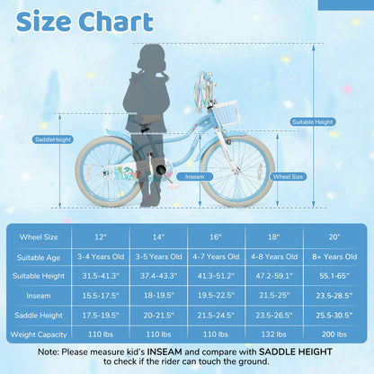 Kids Mermaid Bike 12 to 20 Training Wheels Basket