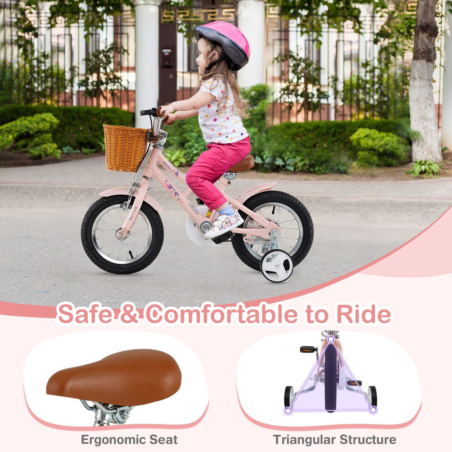 14 Inch Kids Bike Retro Bicycle with Adjustable Height and Basket for Ages 3-5 Years Old-