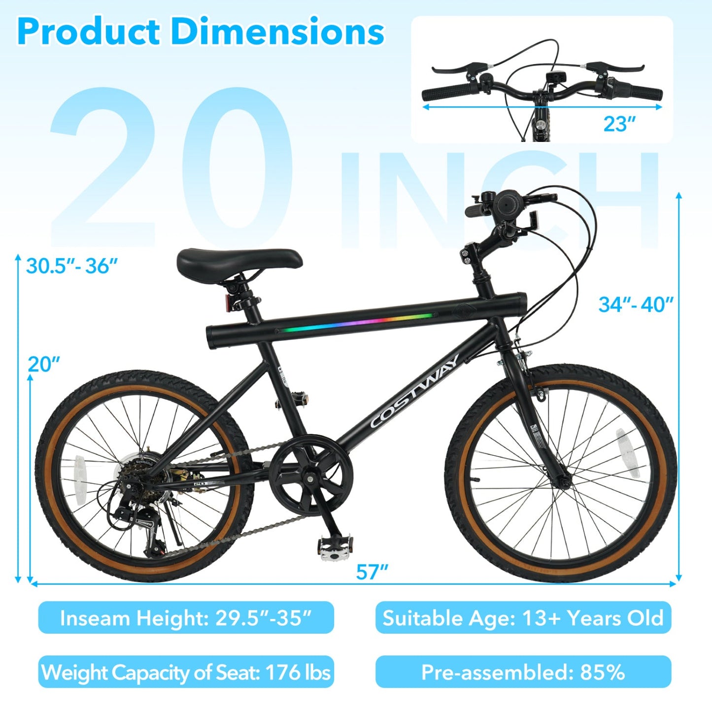 20 Inch LED Cycling Bike with Speakers and Lights