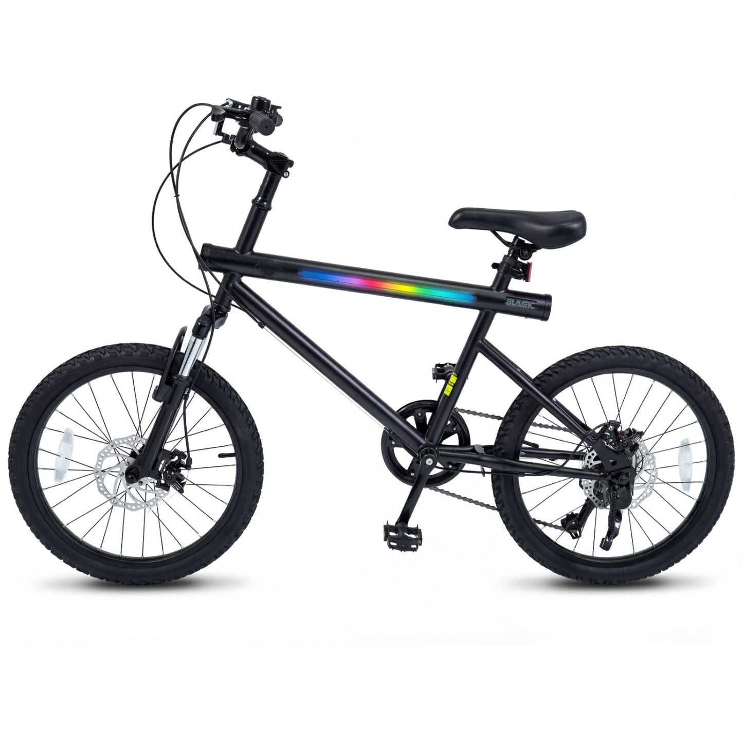 GemGear 20-inch commuter bicycle with LED lights, black frame, 6-speed Shimano twist shifting on Tampa Home & Garden Store